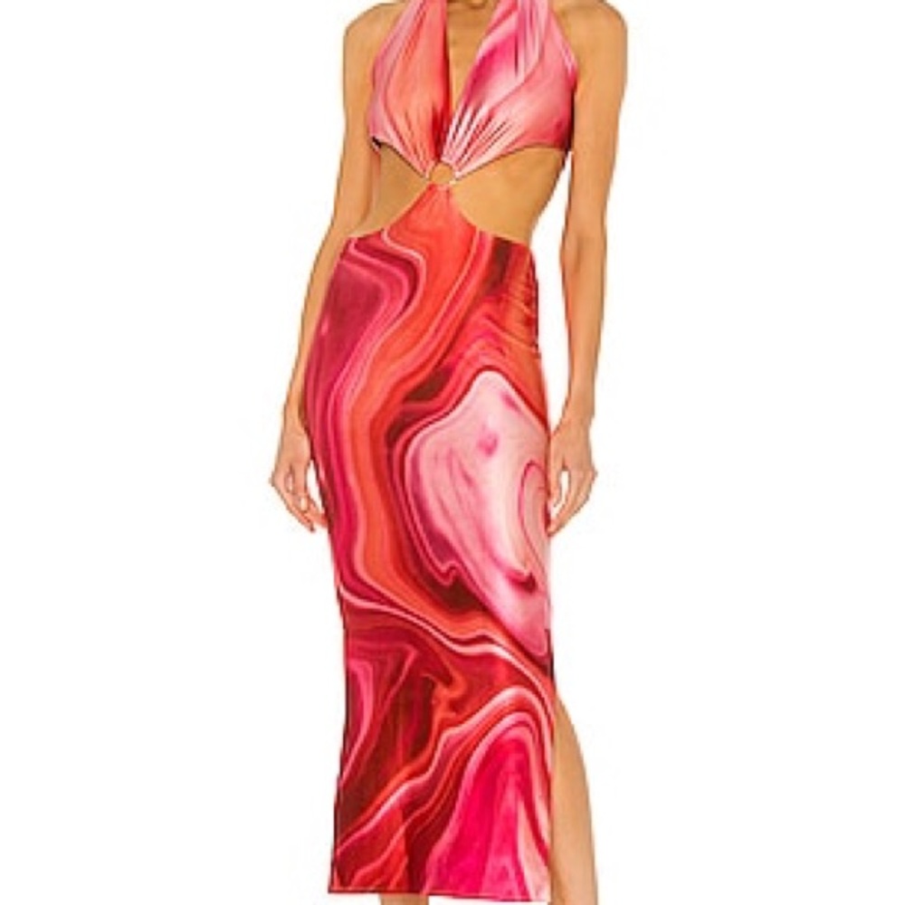 Farai London Pink and Red Swirl Maxi Dress